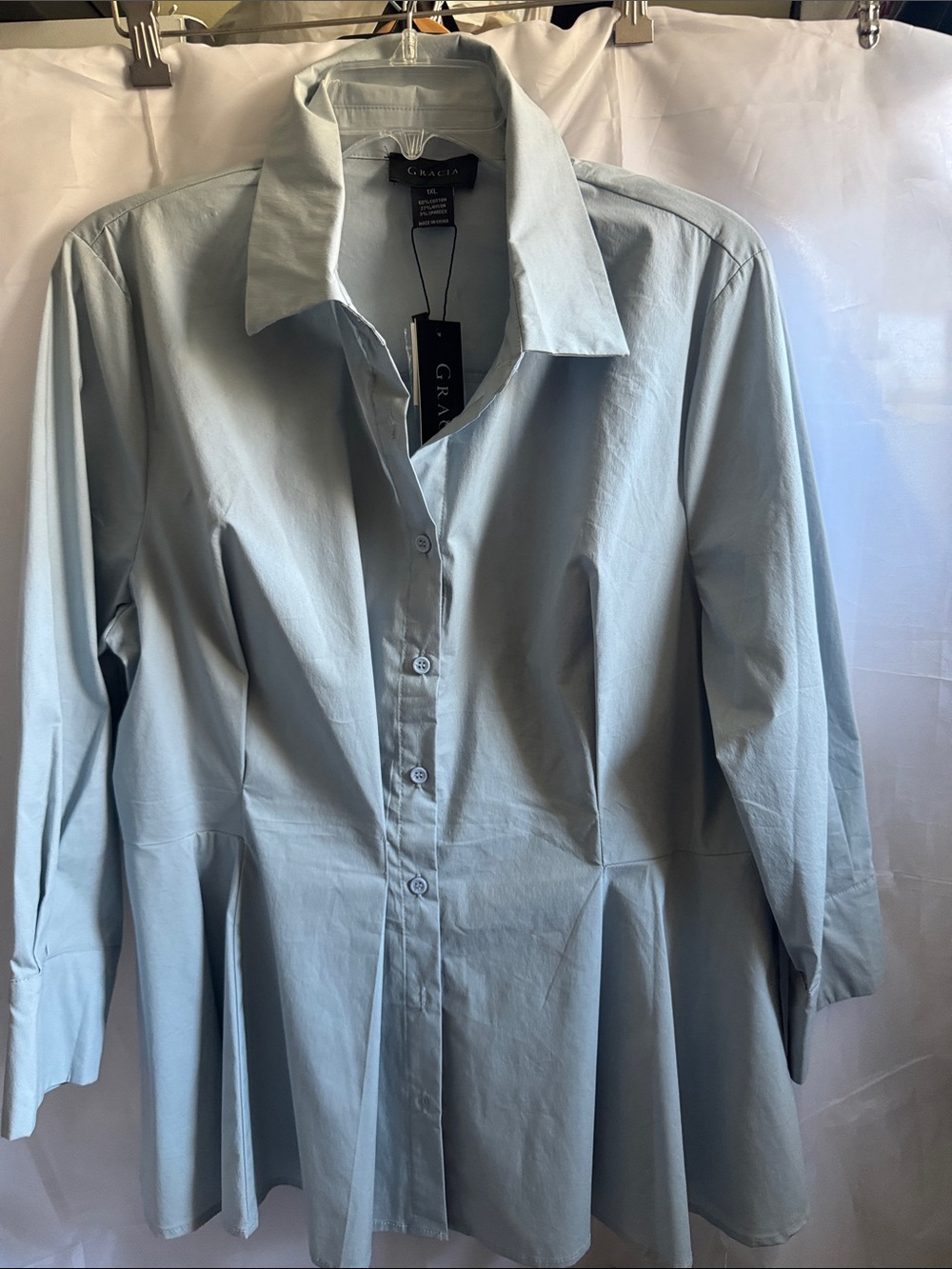 Gracia woman Pale Blue Peplum Button-Down Shirt size 1X